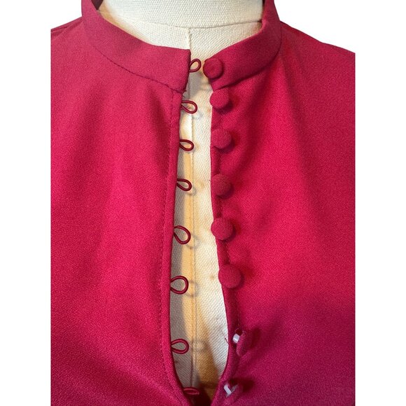 NWOT ZARA M Vintage-Inspired Fuchsia Dress Button Front & Long Sleeves - Picture 3 of 13
